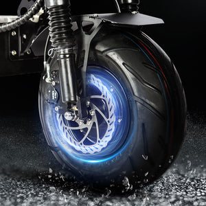 Front-Wheel-of-NeroCycle-Z5-8000W-Dual-Motor-Electric-Scooter-with-Seat